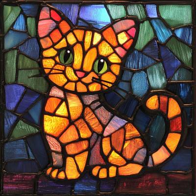 Süßes Kätzchen im Stil eines Buntglasfensters