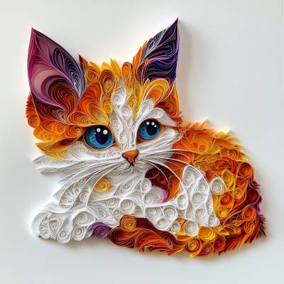 Süßes Kätzchen im Papier-Quilling-Stil