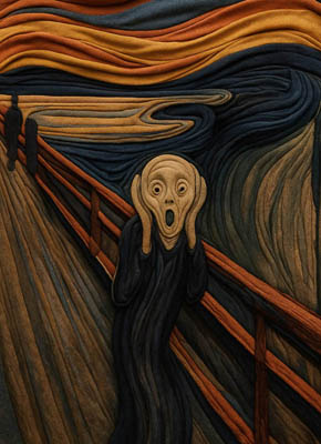 Edvard Munchs 'Der Schrei' als realistische Textilcollage aus drapierten Stoffstücken