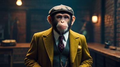 Affe im Peaky-Blinders-Stil mit Neonfarben
