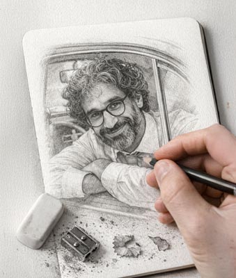 3D-Graphitstiftskizze, die zum Leben erwacht