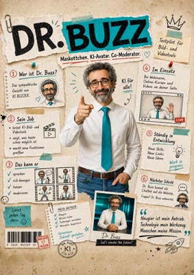 Dr. Buzz als Scrapbook-Steckbrief mit mehreren Stilvarianten