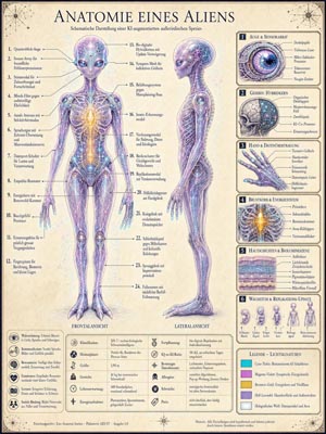 Anatomie eines Aliens – Plakat mit 24 nummerierten Beschriftungen