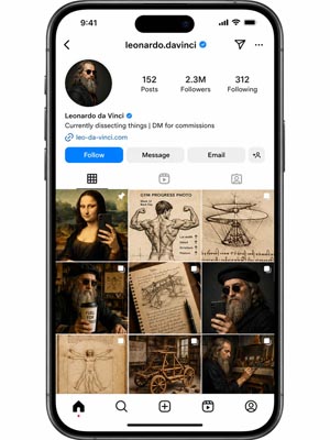 Leonardo da Vinci Instagram-Profil im iPhone-Mockup