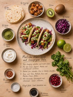 Rezeptkarte Matcha-Kiwi-Tacos