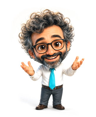 Dr. Buzz als stilisierte 3D-Chibi-Figur mit übergroßem Kopf vor weißem Hintergrund